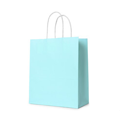Turquoise gift paper bag on white background