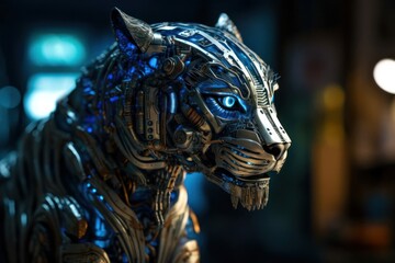 Fototapeta na wymiar Blue Tiger Cyber Robotic Creature Design Generative AI