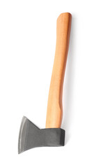 Metal ax with wooden handle isolated on white