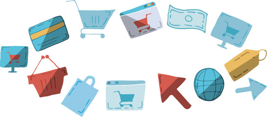 Digital generated image of icons representing online shopping