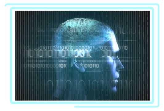 Digital image of human head on turquoise screen