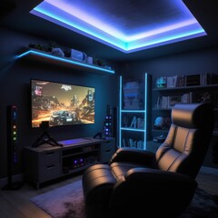 Gaming Room Concept Ideas with led and gaming chair