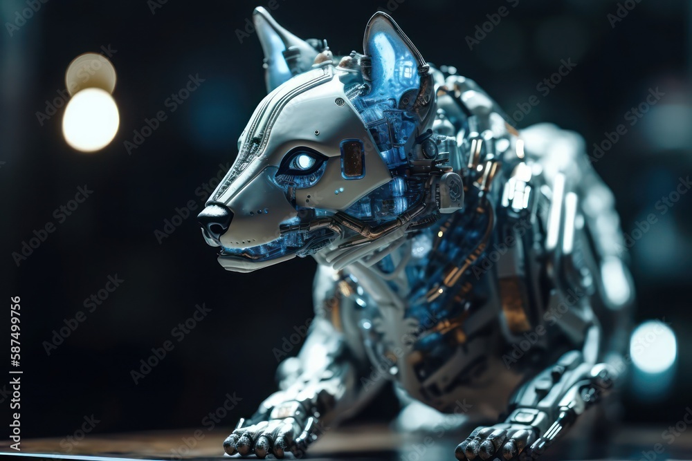 Wall mural blue white fox mechanical robotic creature background generative ai