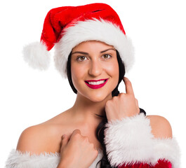 Smiling woman wearing a santa hat