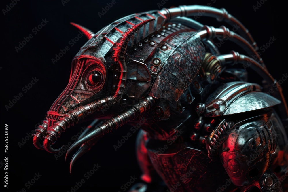 Wall mural red armadillo cyber robot with copyspace generative ai