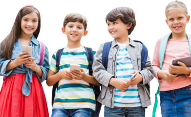 Portrait of children holding mobile phones