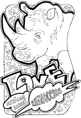 African safari wild animals, vector colouring page for kids and adults. Hand drawn contour line illustration for coloring, One of set collection design for book.