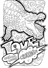 African safari wild animals, vector colouring page for kids and adults. Hand drawn contour line illustration for coloring, One of set collection design for book.