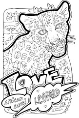 African safari wild animals, vector colouring page for kids and adults. Hand drawn contour line illustration for coloring, One of set collection design for book.
