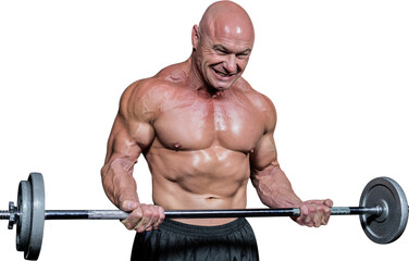 Fototapeta na wymiar Passionate healthy man exercising while lifting crossfit