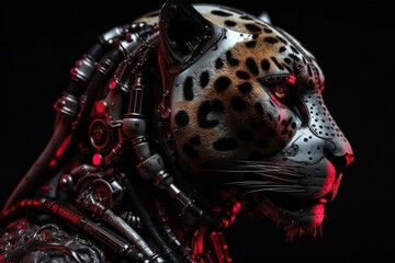 Red Cheetah Futuristic Robotic Creature With Copyspace Generative AI