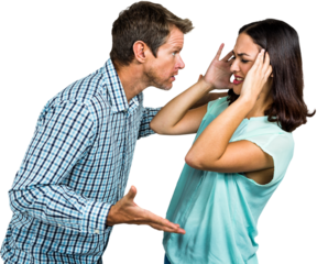 Couple fighting against white background