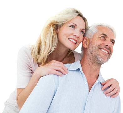 Low angle view of happy couple looking up