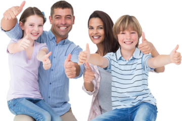 Happy family gesturing thumbs up