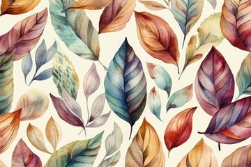 watercolor painted leaves on a blank white canvas background. Generative AI