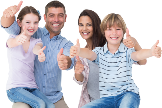 Happy family gesturing thumbs up - Powered by Adobe