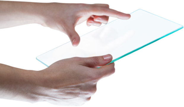 Hands pretending to use digital tablet