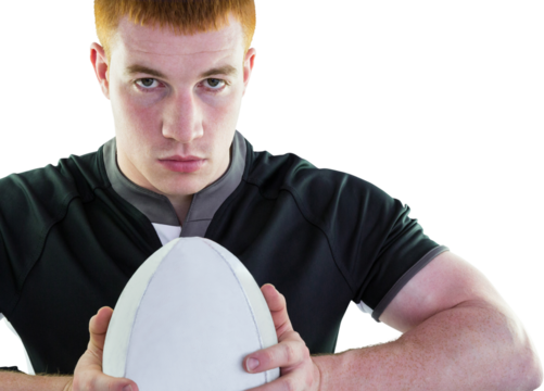 Rugby player holding a rugby ball