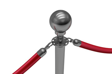 Close up of metallic bollard of rope barrier