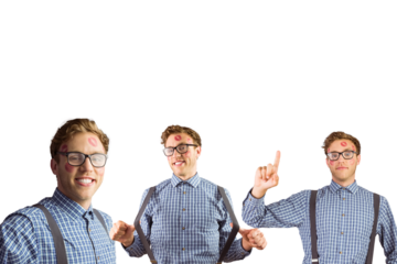 Multiple portrait image of happy man with lipstick marks on face