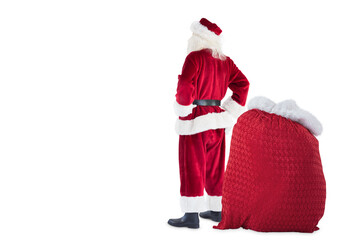 Happy santa with sack of gifts