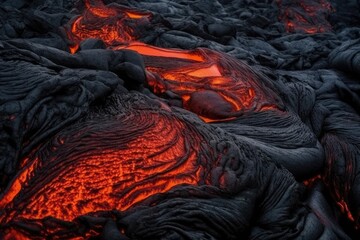 volcanic eruption with lava flowing down the mountain. Generative AI