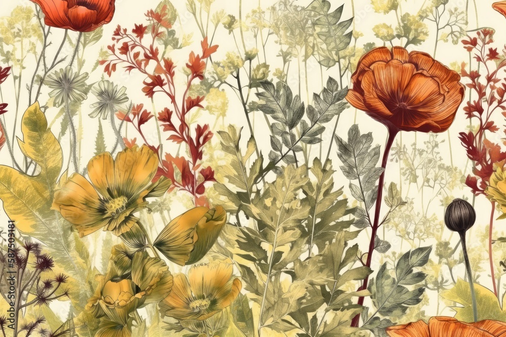 Wall mural colorful bouquet of wildflowers in a sunny field. Generative AI