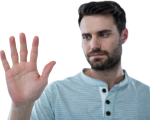 Man touching invisible screen