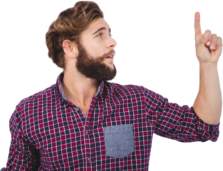 Hipster pointing upwards