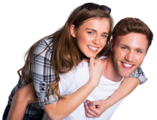 Portrait of smiling man carrying woman