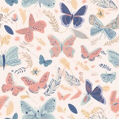 Seamless Pattern fluttering butterflies. Generative art