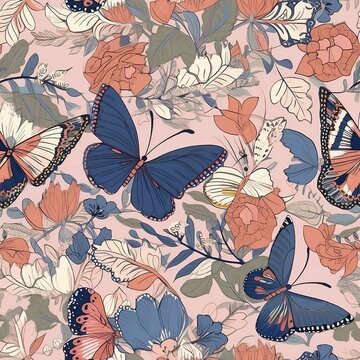 Seamless Pattern fluttering butterflies. Generative art © Alamdar