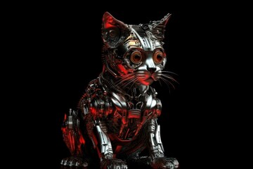 Red Kitten Electronic Robot Portrait Generative AI