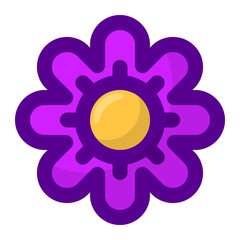 Geometric flower design element shapes purple color. Figures, stars, spiral flower and circles no background