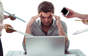 Businessman stressed out at work