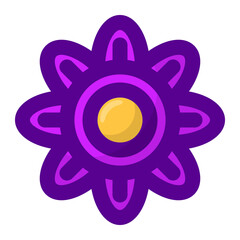 Geometric flower design element shapes purple color. Figures, stars, spiral flower and circles no background