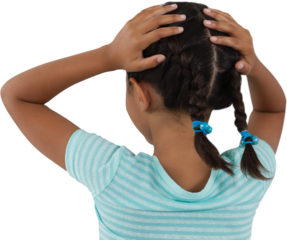 Rear view of girl with hands on head