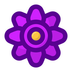 Geometric flower design element shapes purple color. Figures, stars, spiral flower and circles no background