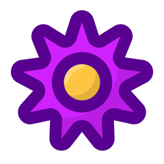 Geometric flower design element shapes purple color. Figures, stars, spiral flower and circles no background