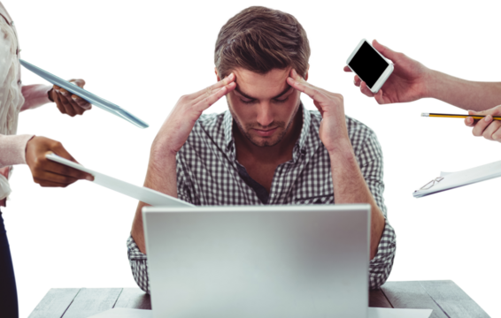 Businessman stressed out at work