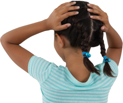 Rear view of girl with hands on head