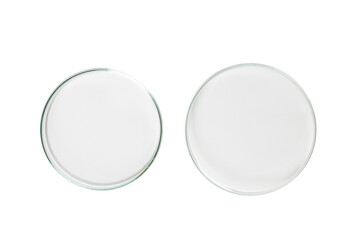 Two Petri dishes empty from glass isolated. PNG.