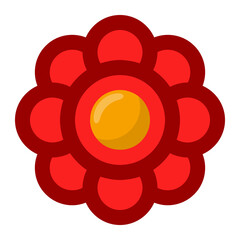 Geometric flower design element shapes red color. Figures, stars, spiral flower and circles no background