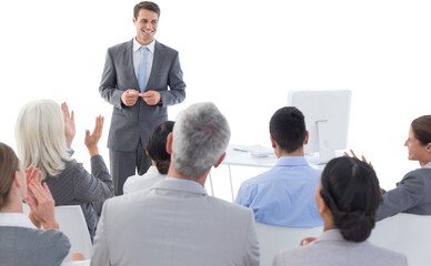Businessman doing speech during meeting 