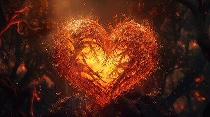 Fiery Heart made of flames and lava. Created with generative AI.