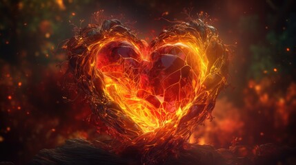 Fiery Heart made of flames and lava. Created with generative AI.