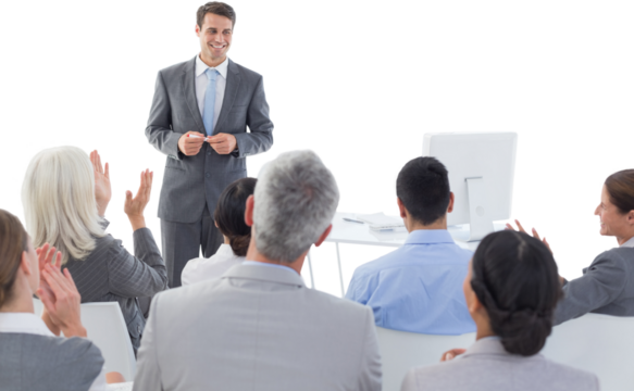 Businessman doing speech during meeting  - Powered by Adobe