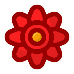 Geometric flower design element shapes red color. Figures, stars, spiral flower and circles no background