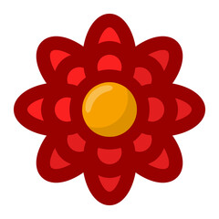 Geometric flower design element shapes red color. Figures, stars, spiral flower and circles no background