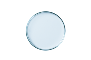 Petri dish empty blue glass isolated. PNG.
